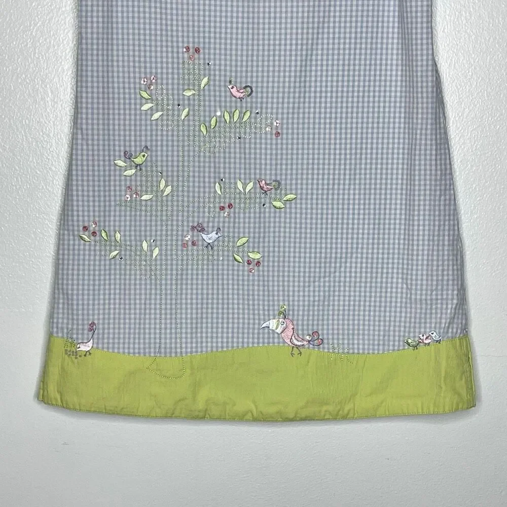 Gymboree A Bird’s Life Blue Green Gingham Embroidered Dress Vintage Girls Size 8